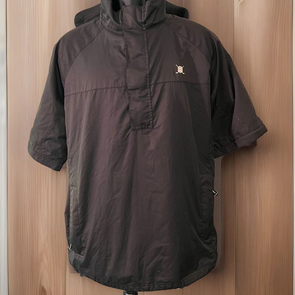 Chaps Golf Mens Short Sleeve Windbreaker Pullover Black Mock Neck Jacket XL
